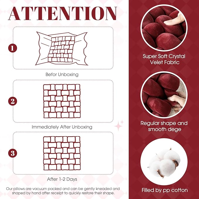 Wenqik 2 Pcs Knot Pillows Square Knotted Plush Throws Soft Accent Pillows - Image 2