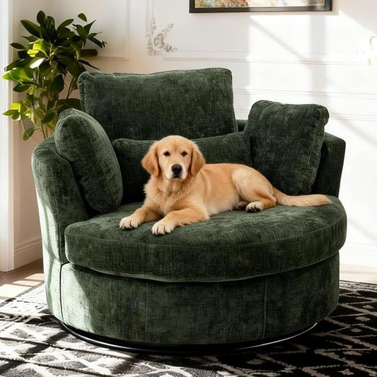 Aoiy & Wifon 42" W Oversized Swivel Accent Chair, Upholstered Round Barrel Chair by AoiyWifon