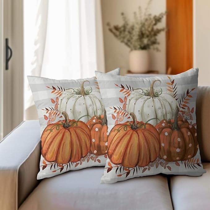 Fall Pumpkins Outdoor Pillows 20x20 Inch Set of 2 Autumn Harvest Pumpkin - Image 6