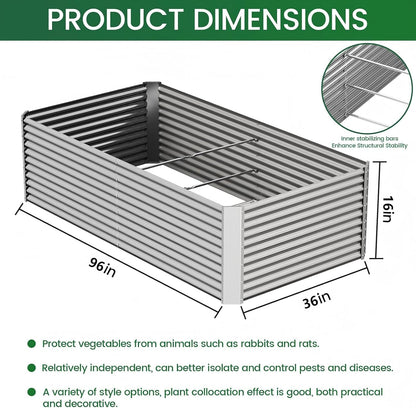 tall 8ft galvanized raised garden bed outdoor,above ground, close-up detail