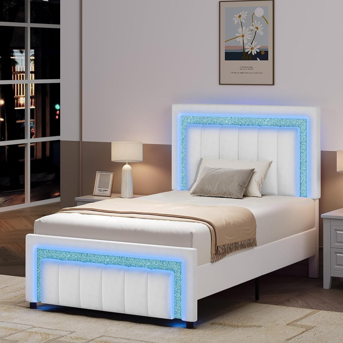 hombck twin bed frame with led lights and, view 9