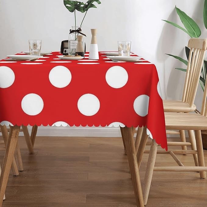 Polka Dots Red and White Tablecloth Vintage Round Spots Classic Simple Symmetry - Image 4