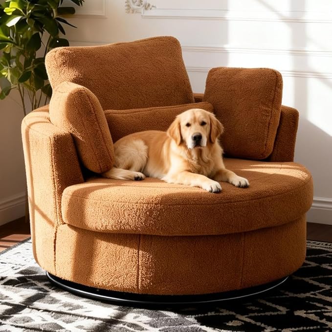 Aoiy & Wifon 42" W Oversized Swivel Accent Chair, Upholstered Round Barrel Chair by AoiyWifon