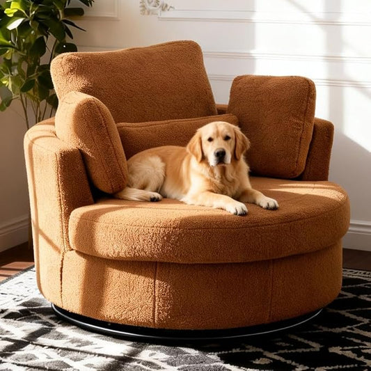 Aoiy & Wifon 42" W Oversized Swivel Accent Chair, Upholstered Round Barrel Chair by AoiyWifon