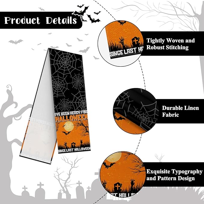 Happy Halloween Table Runner Since Last Halloween Orange Night Full Moon Black - Image 7