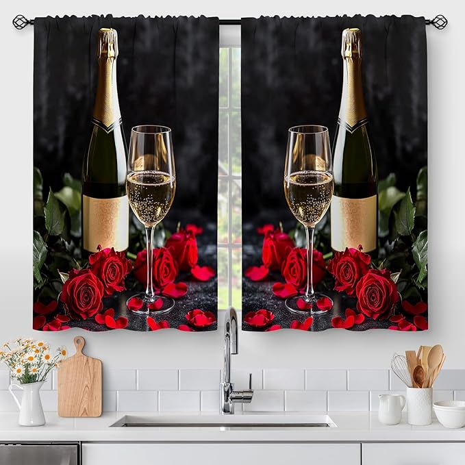 Aimego Red Rose Wine Kitchen Curtains by Aimego