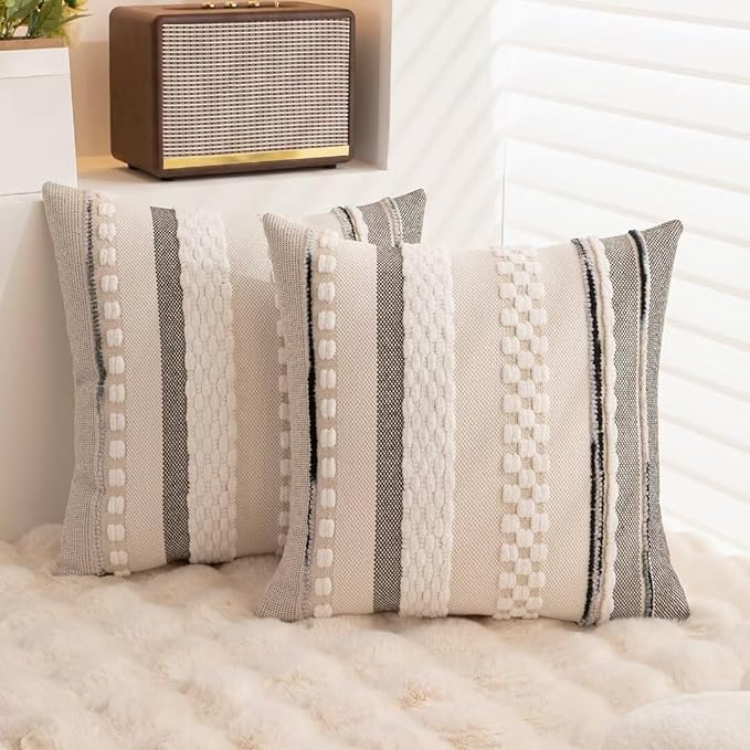 Boho Throw Pillow Covers 18x18 Set of 2 Farmhouse Decorative Cushion Case - Image 4