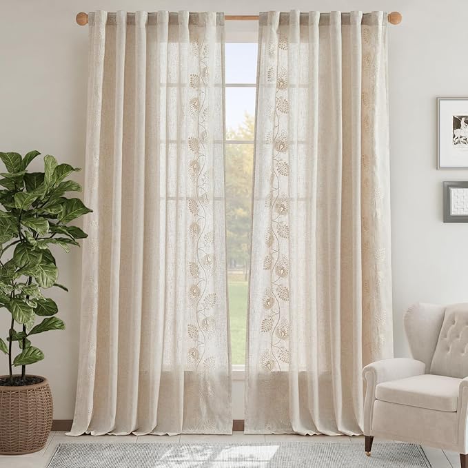 jinchan Linen Paisley Curtains 96 Inch Long - Image 2