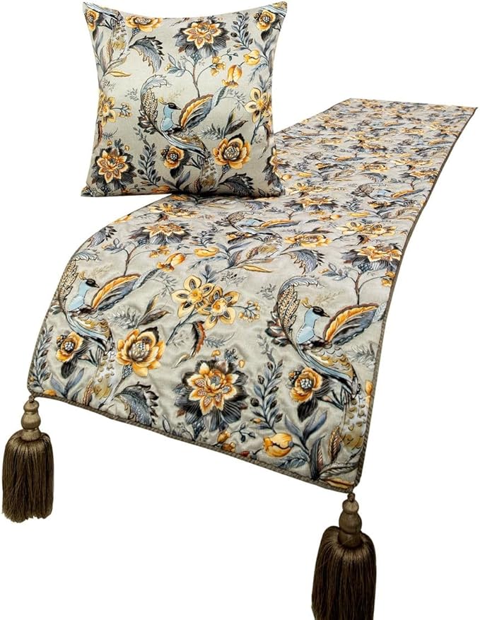 The HomeCentric King/Queen/Twin Grey & Yellow Decorative Full 68"x18" Bed Runner by TheHomeCentric