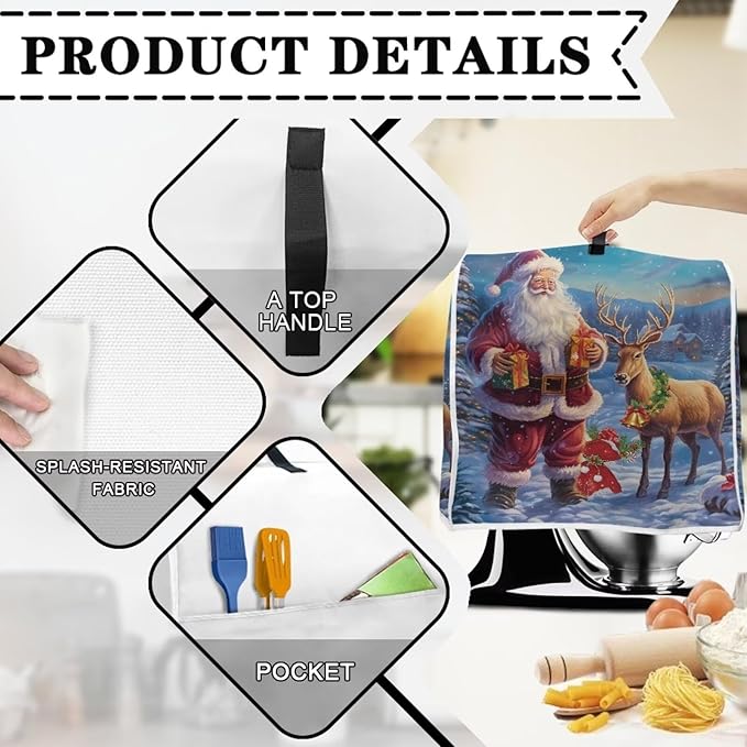 Christmas Stand Mixer Cover for Kitchen Aid 4.5-5 Qt Mixer, Santa Claus Elk - Image 3