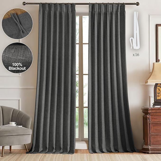 IVAPUPU Linen Pinch Pleated Blackout Curtains - Image 8