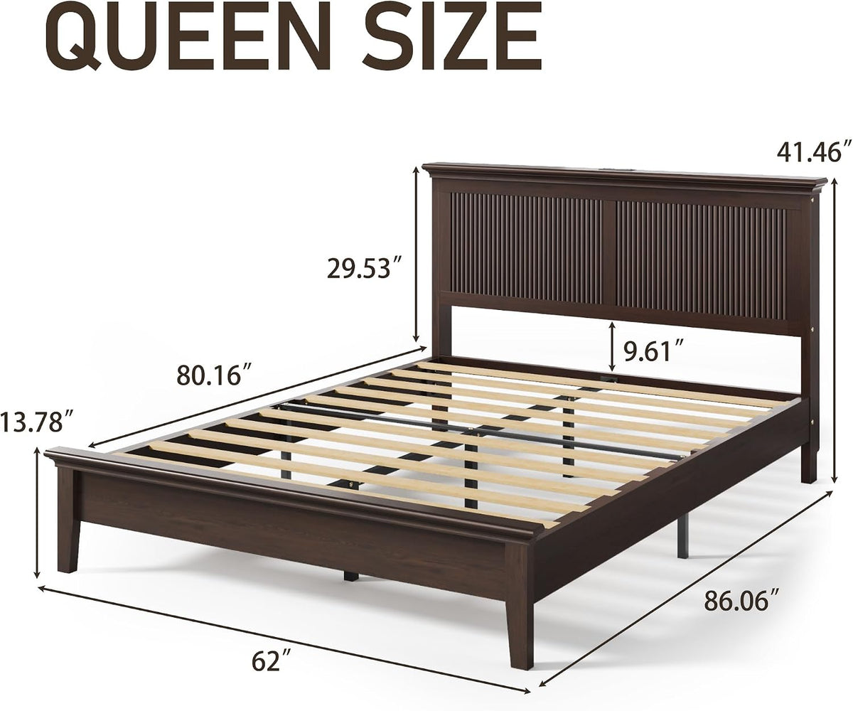lifezone queen bed frame with headboard, solid wood shown in use