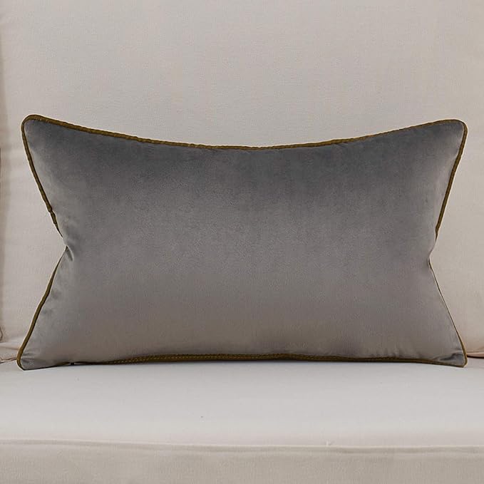 Avigers 12 x 20 Inch Gray Gold Leather Striped Lines Velvet Cushion Case Luxury - Image 2