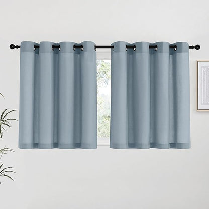 NICETOWN Stone Blue Linen Kitchen Curtains 36 inch Length, Decorative Thick by NICETOWN