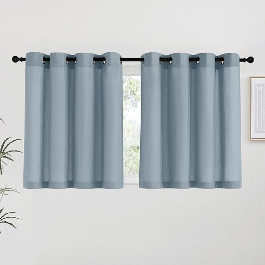 NICETOWN Stone Blue Linen Kitchen Curtains 36 inch Length, Decorative Thick by NICETOWN
