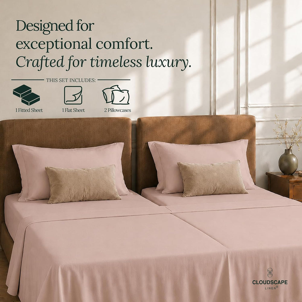 Cloud Scape Split King Sheets 100% Egyptian Cotton Sateen - Sepia Rose