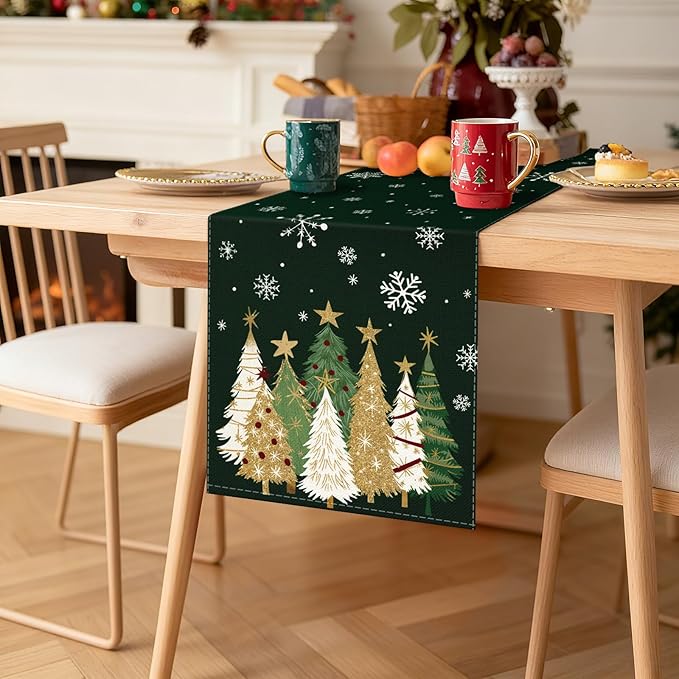 OTOSTAR Snowflakes and Christmas Tree Table Runner, Xmas Seasonal Winter - Image 9
