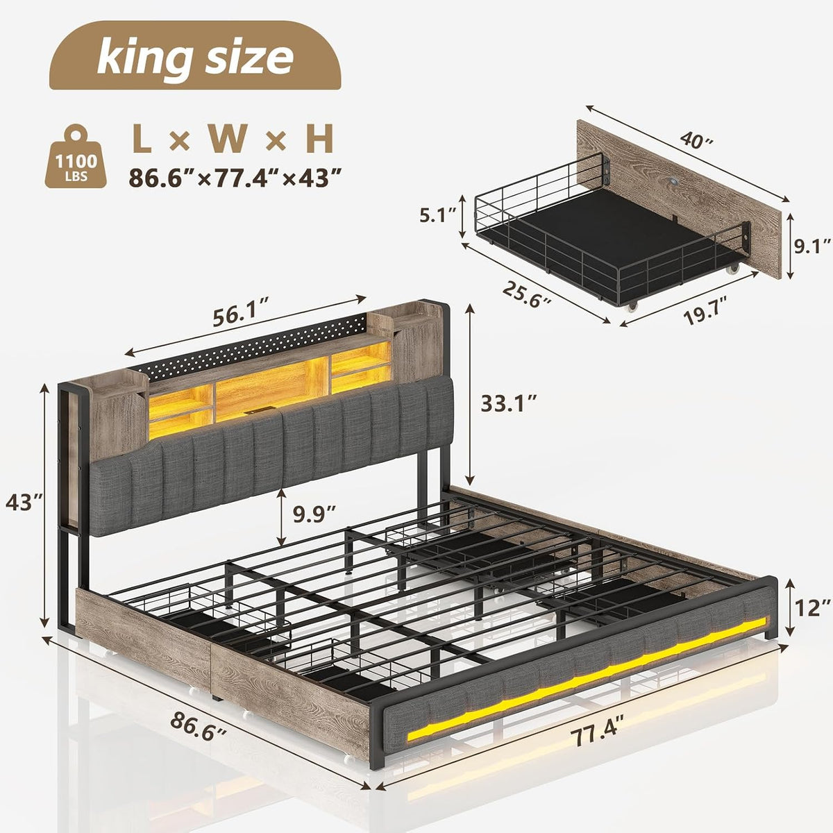 cszzd king size bed frame and bookcase headboard shown in use