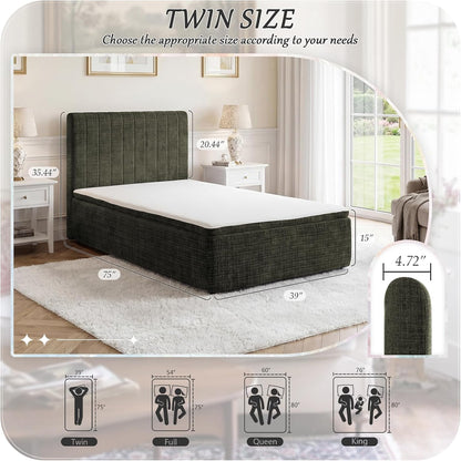 twin compression bed boneless bed frame with mattress shown in use