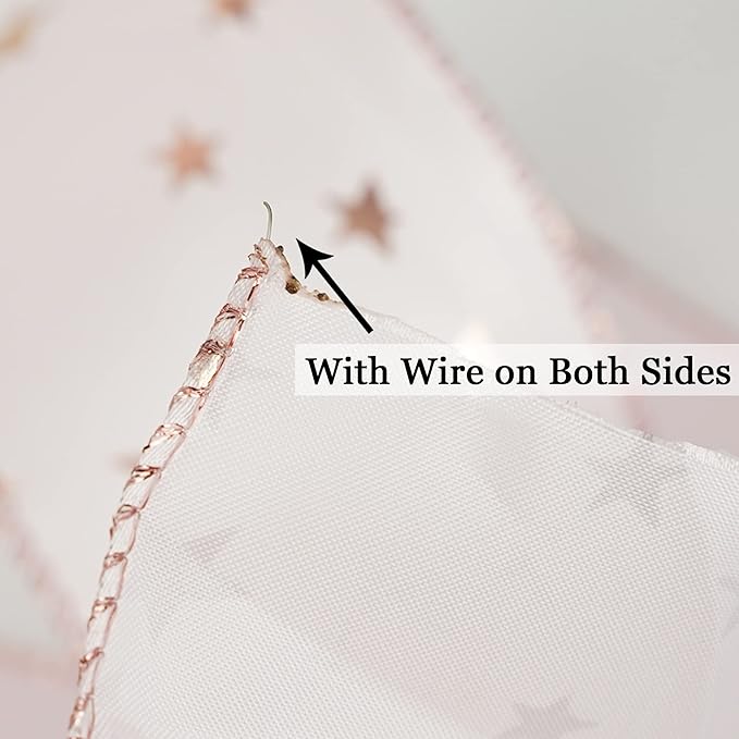 MEEDEE Pink Star Wired Ribbon 2.5 Inch Rose Gold Star Ribbon Wired 25 Yards - Image 3