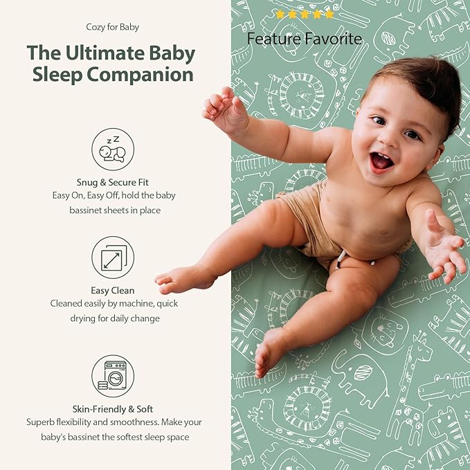 Baby Bassinet Sheets Girl Boy, Fitted Bassinet Sheet Set 3 Pack Bassinet - Image 5