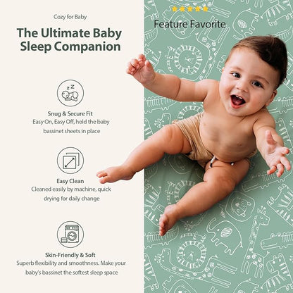 Baby Bassinet Sheets Girl Boy, Fitted Bassinet Sheet Set 3 Pack Bassinet - Image 5