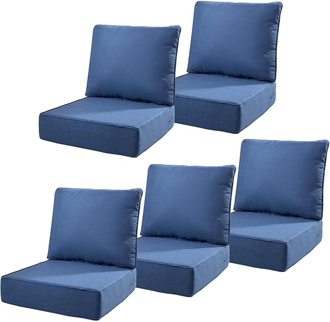 6" Thick Outdoor Cushions 22x24x6, 5-Set Deep Seat Patio Cushions by Pugire