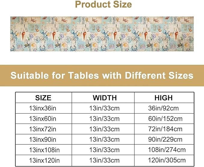 Vintage Seashell Starfish Poster Table Runner Seahorse Newspaper Life Table - Image 4