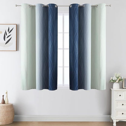 Estelar Textiler Navy Blue and Sage Green Blackout Curtains 54 Inches Long - Image 2