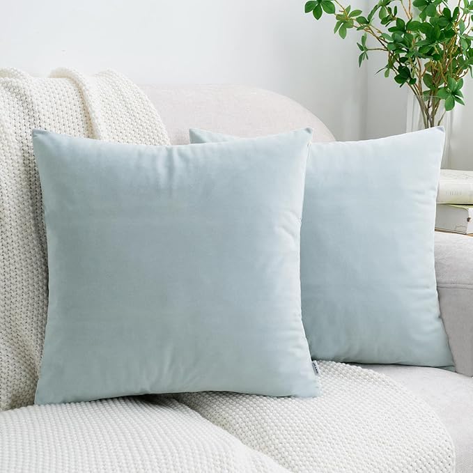 HWY 50 Baby Blue Velvet Throw Pillow Covers 18x18 Inch by HWY50