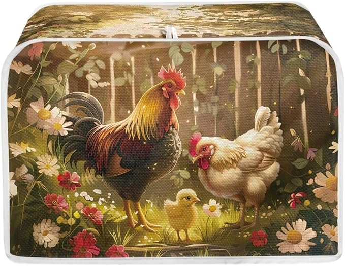 Chicken Rooster Flower Toaster Cover 2 Slice Wide Slot, Washable Kitchen by Baxinh