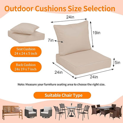 24x24'' Outdoor Chair Cushion Set of 2, UV&Fade Resistant Deep Seat Patio - Image 2