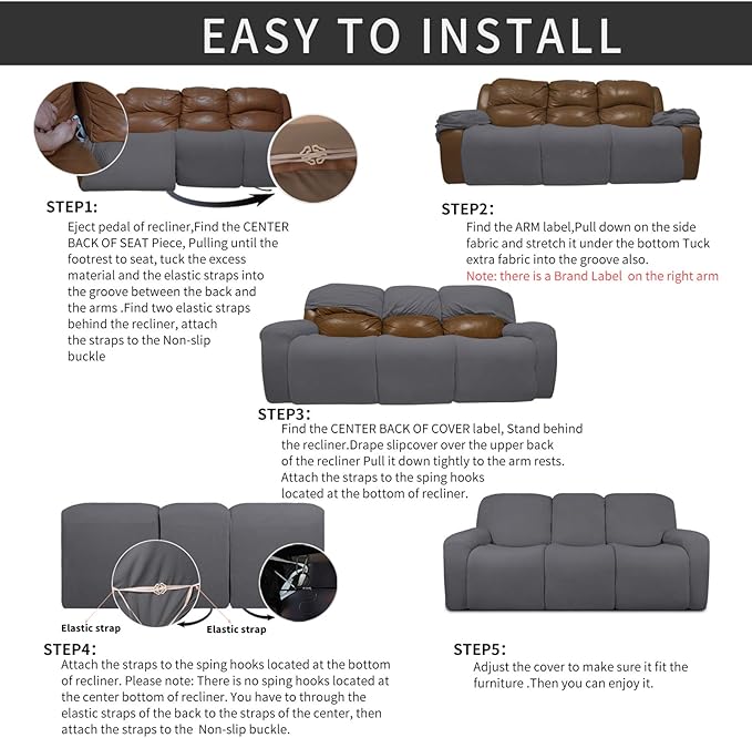 Easy-Going 8 Pieces Recliner Sofa Stretch Sofa Slipcover Sofa Cover Furniture - Image 4