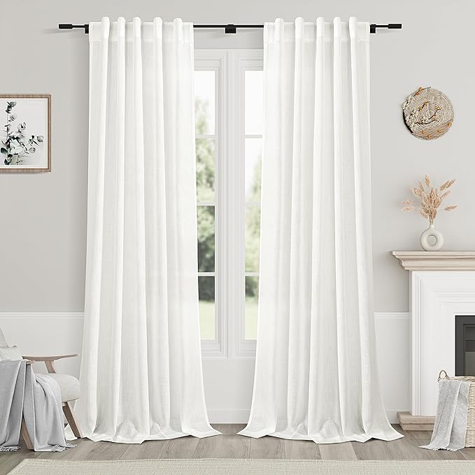 Ivory Linen Sheer Curtains 102 Inches 2 Panels Set Back Tab Rod Pocket Extra by Nanspring