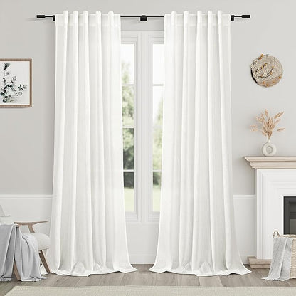Ivory Linen Sheer Curtains 102 Inches 2 Panels Set Back Tab Rod Pocket Extra by Nanspring