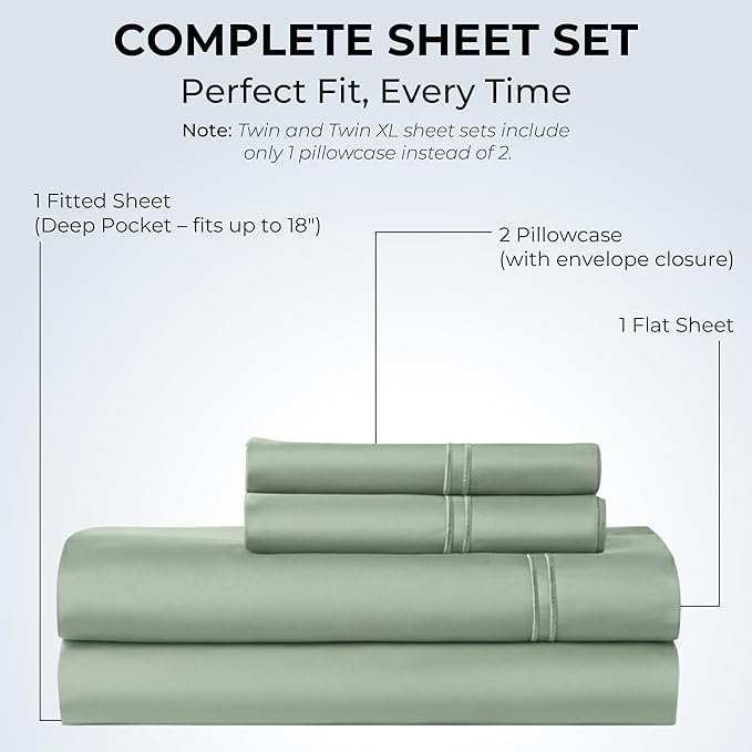100% Natural Cotton Bed Sheets | 500 TC Single-Ply Sateen Weave Full Size - Image 3