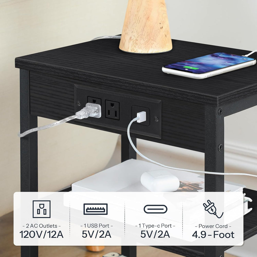 HOOBRO Side Tables with Charging Station, Small End Tables for Small Space
