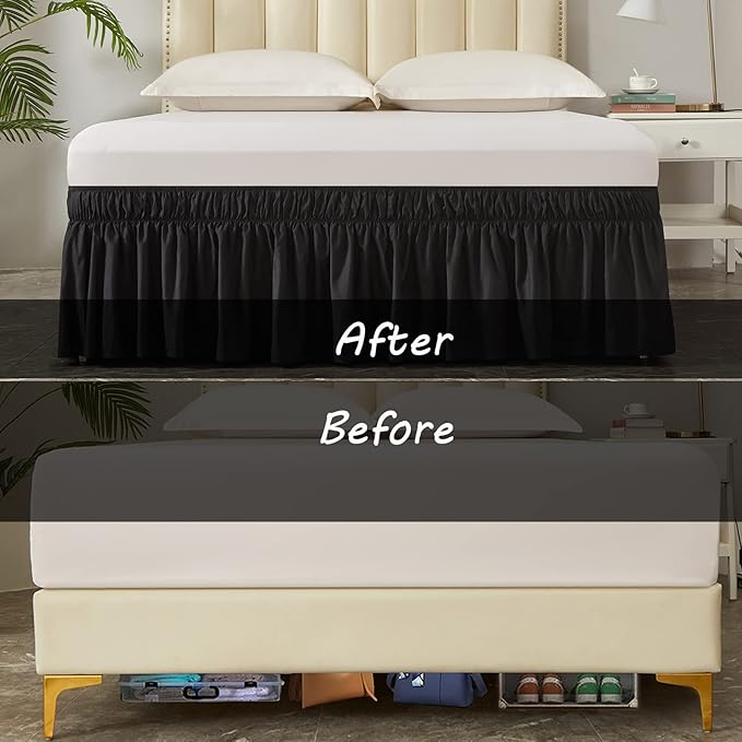 MEILA Wrap Around Bed Skirt Three Fabric Sides Elastic Dust Ruffled 18 Inch - Image 5