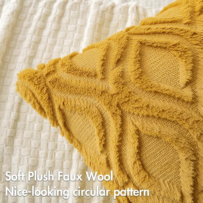 MIULEE Mustard Yellow Fall Throw Pillow Covers 12x20 Inch, Soft Plush Faux Wool - Image 2