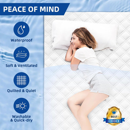 queen mattress protector waterproof, mattress pad fitted deep, front angle view