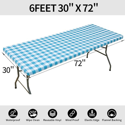Smiry Rectangle Picnic Table Cloth, Elastic Waterproof Fitted Vinyl Tablecloths - Image 8