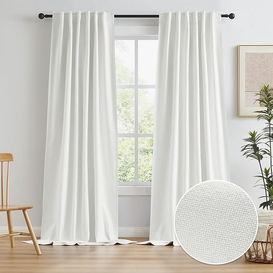 KEQIAOSUOCAI Blackout Natural Curtains 108 Inch Length, Modern Curtains Back Tab by KEQIAOSUOCAI