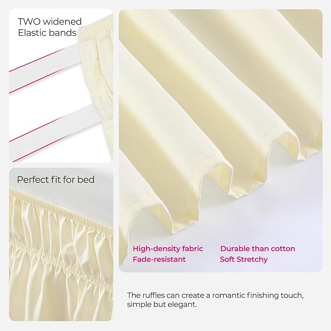 RIMELA Butter Yellow Bed Skirt Queen Size 15 Inch Drop, Elastic Bed Skirting - Image 7
