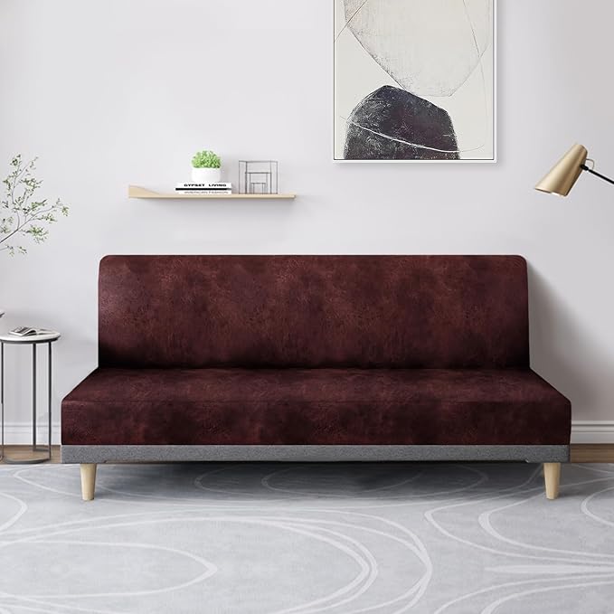 molasofa Leather Like Stretch Futon Slipcover Armless Futon Bed Sofa Cover - Image 3
