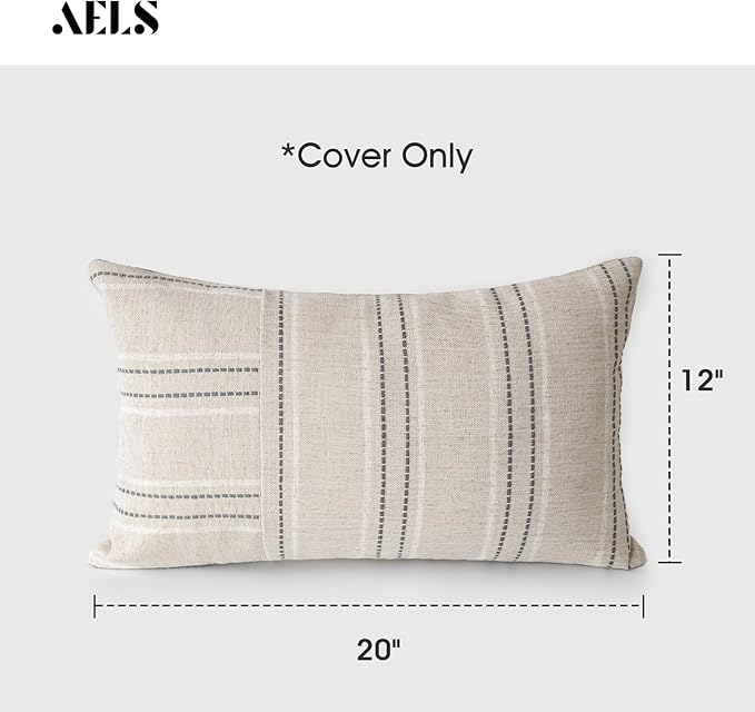 AELS 12x20 Decorative Farmhouse Linen Throw Pillow Covers, Boho Rectangle - Image 2