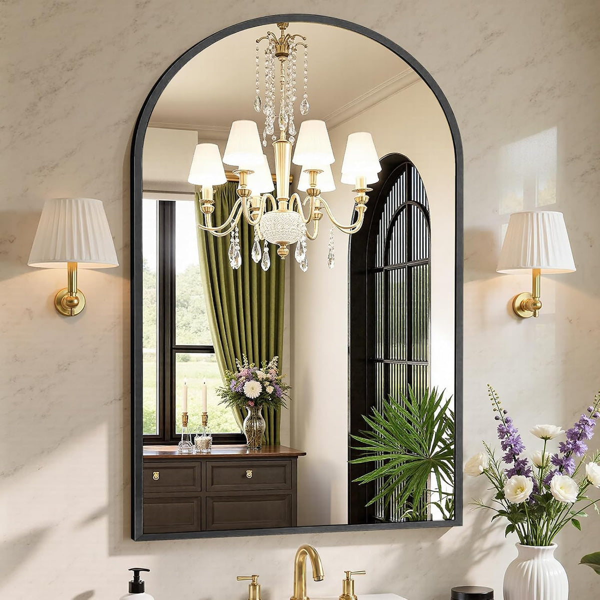 sweetcrispy 26.5"x38" arched black bathroom mirrors for wall, main product view