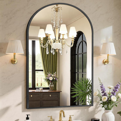 sweetcrispy 26.5"x38" arched black bathroom mirrors for wall, main product view