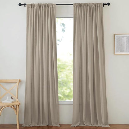 NICETOWN Thick Flax Linen Living Room Curtains 108 inches Long, Pinch Pleated - Image 3