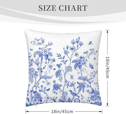Blue Floral Bird Pillow Covers 18x18 Inch, Chinoiserie Throw Pillow Cases Set - Image 2