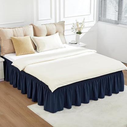 RIMELA Navy Blue Bed Skirt Queen Size 15 Inch Drop, Elastic Bed Skirting - Image 2